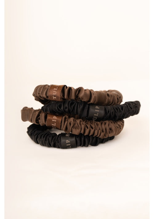 The Classic Silk Hairtie Set - Black & Coffee (4 Pack)