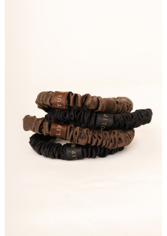 The Classic Silk Hairtie Set - Black & Coffee (4 Pack)