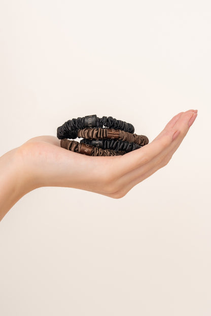The Classic Silk Hairtie Set - Black & Coffee (4 Pack)